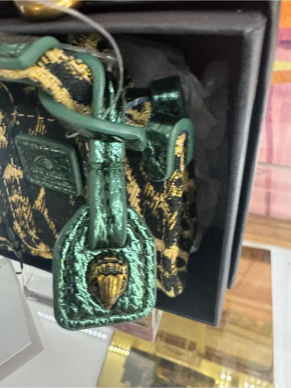NWT Kurt Geiger Mini Black and Gold Jacquard Top-Handle Mini Tote Bag Charm